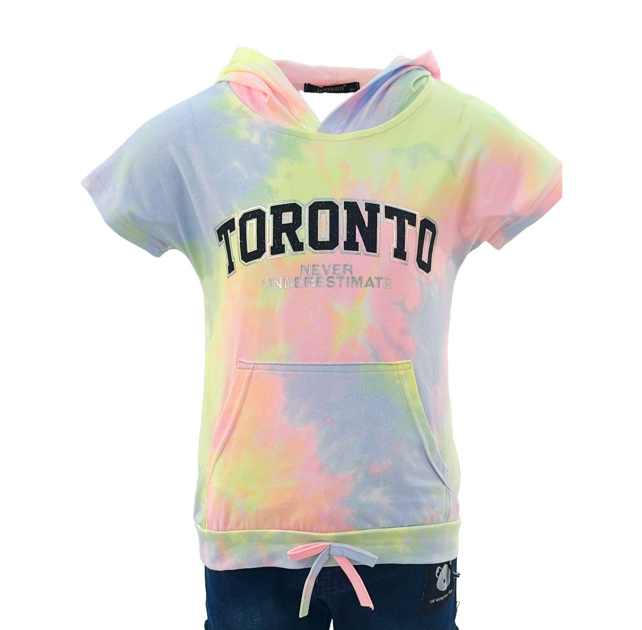 Girl's Toronto Never Underestimate Print Lowered Pocket Hoodie Short Sleeve T-Shirt - Pink
