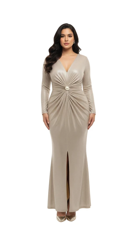 Women's Shimmering Pearl Twist Maxi Dress - Beige
