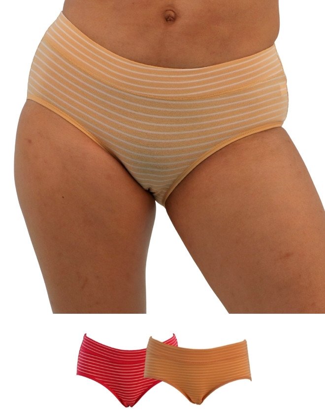 Women's Striped Design Mid Rise 3-Pack Panties, Multicolor - Beige