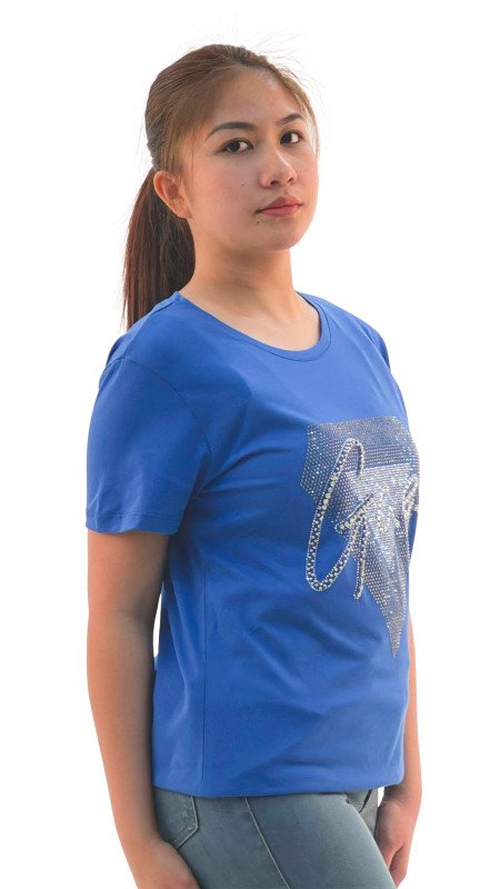 Women's Diamond Design With Quotes Round Neck Short Sleeve T-Shirt - Blue