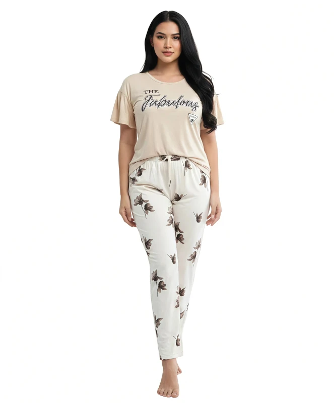 Women's Elegant Blossom Ladies' Pajama Set - LightBrown