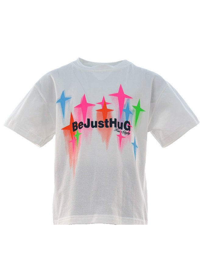 Girl's Be Just Hug Print Round Neck Short Sleeve T-Shirt - White