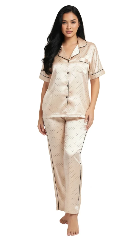 Women's Polka Dot Satin Pajama Set - MintCream