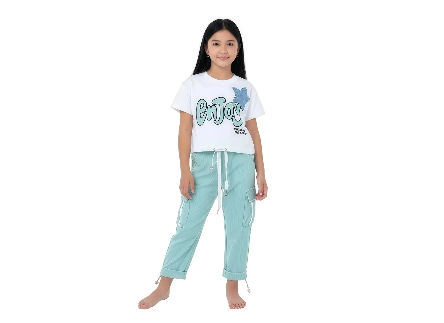 Girls' "Enjoy" Graphic Tee & Joggers Set - LimeGreen