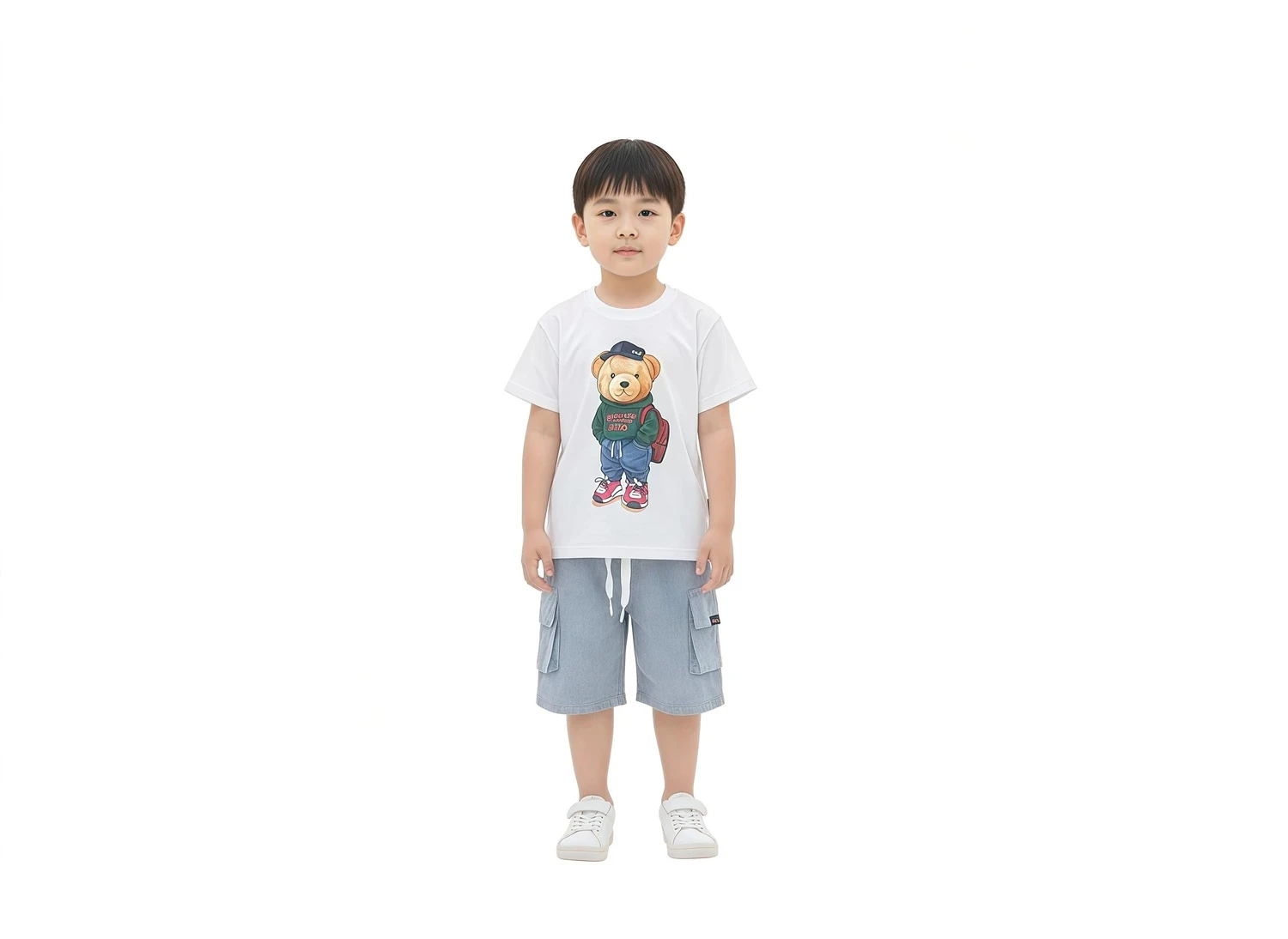 Boys' Varsity Bear Tee & Cargo Shorts Set - White