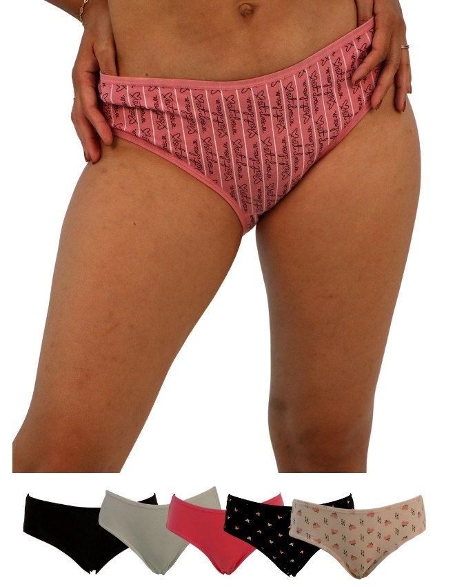 Women's Heart & Butterfly Design Mid Rise 6-Pack Panties, Multicolor - HotPink