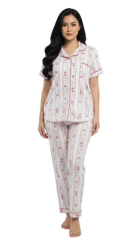 Women's Botanical Stripe Dream Pajama Set - Red