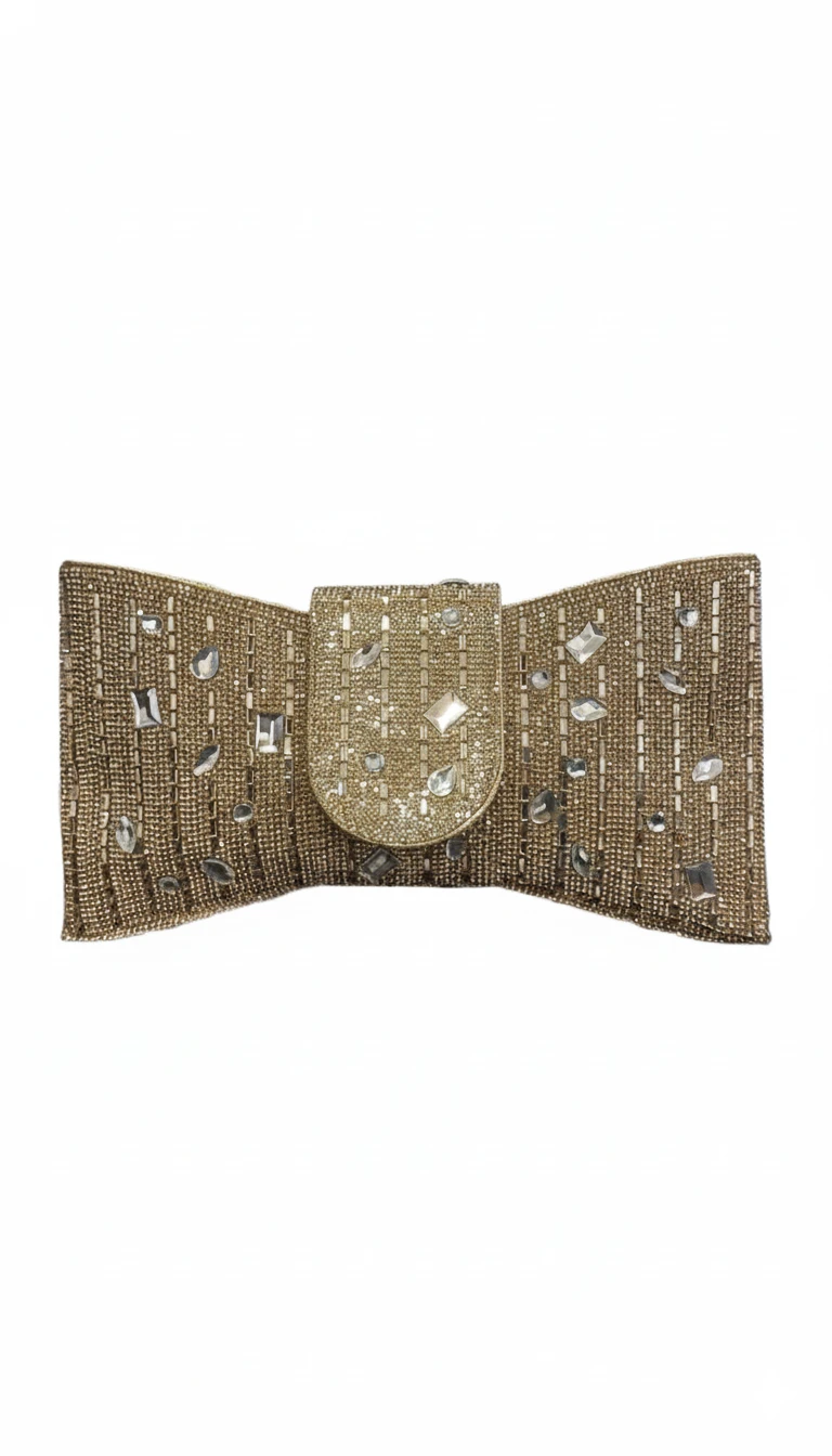 Golden Glimmer Bow Pouch - Gold