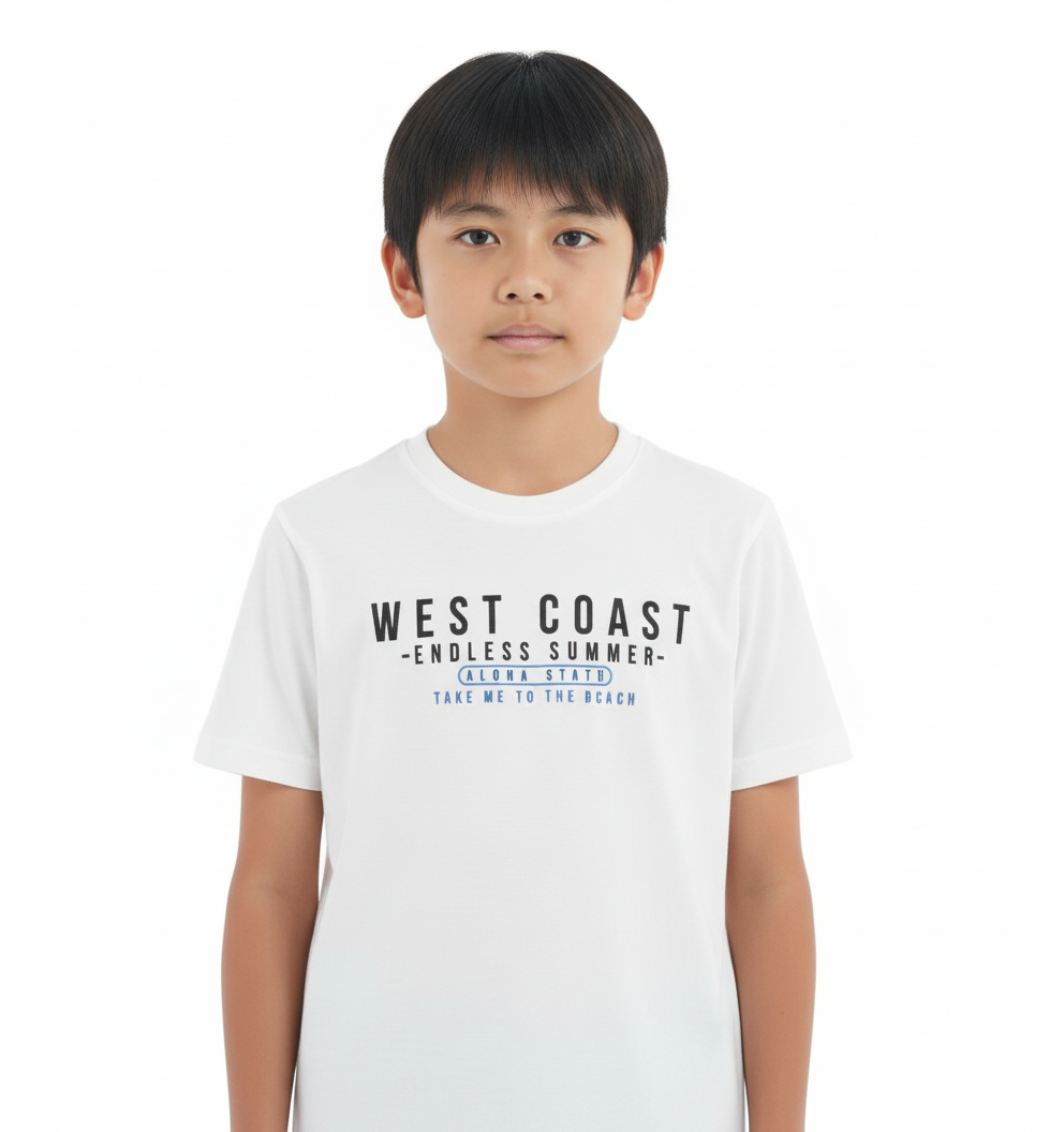 Boy's West Coast Endless Summer Print Round Neck Short Sleeve T-Shirt - White