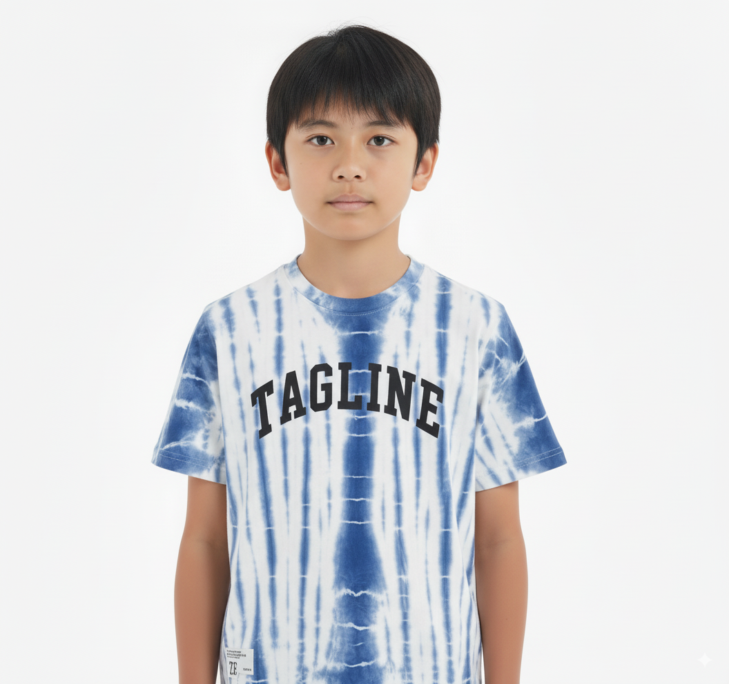 Boy's Tagline Print Round Neck Short Sleeve T-Shirt - Blue