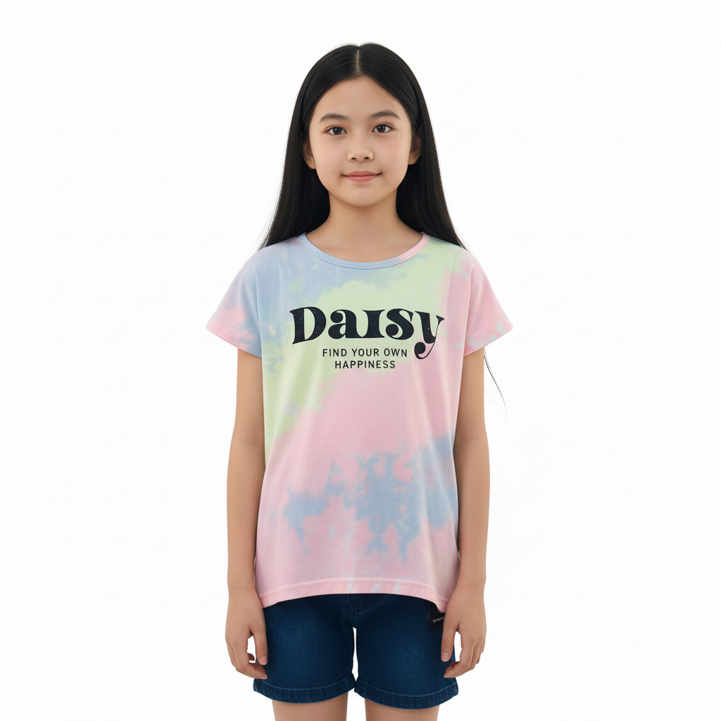 Girl's Long Back With Daisy Find Your Happiness Print Round Neck Short Sleeve T-Shirt - Pink