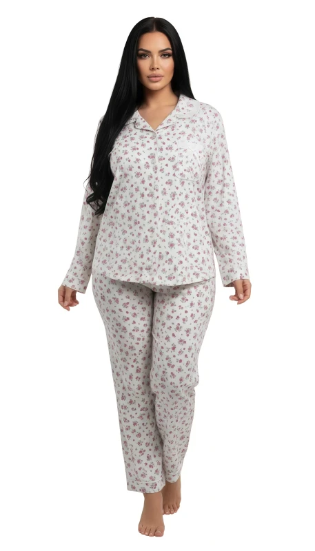 Women's Long Sleeve Floral Pajama Set - Violet