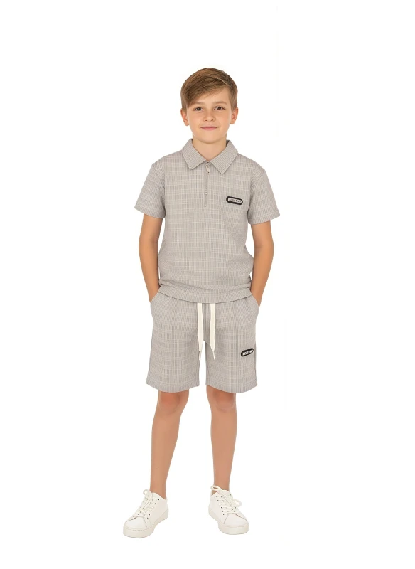 Boy's  Ribbed Polo & Shorts Set - LightSlateGray