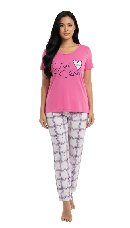 Women's Just Smile Plaid Lounge Set - Pink