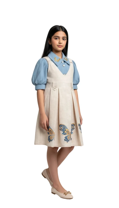 Girl's  Butterfly Overall Dress - Blue