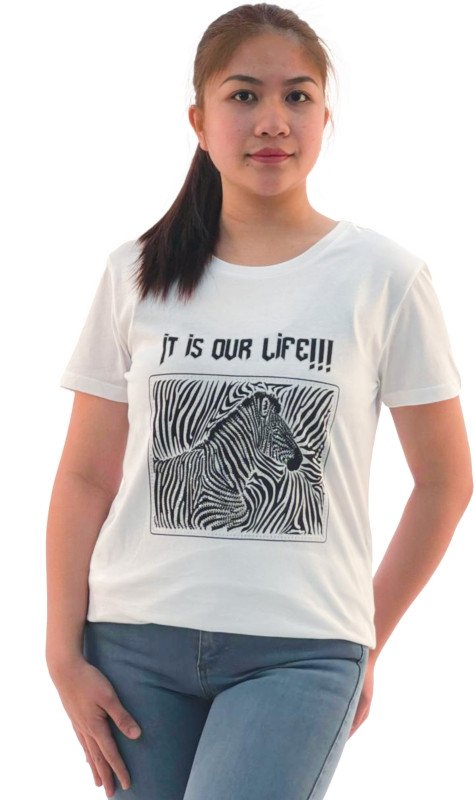 Women's It Is Our Life Quotes with Animal Print Round Neck Short Sleeve T-Shirt - White
