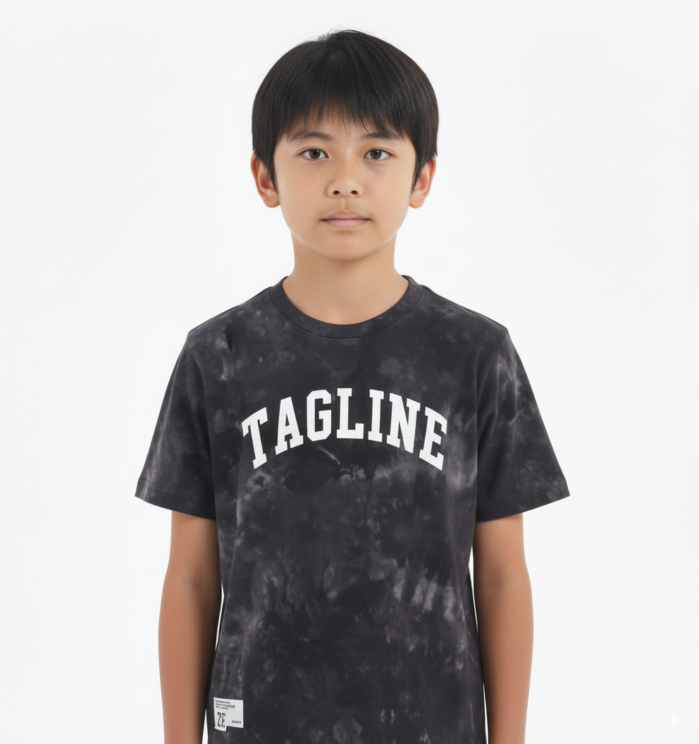 Boy's Tagline Print Round Neck Short Sleeve T-Shirt - Black