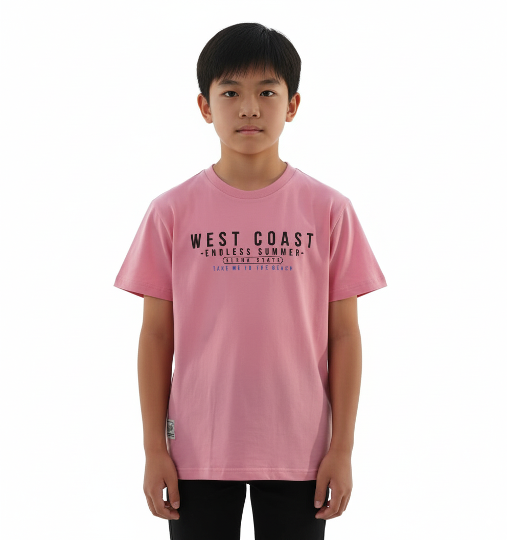 Boy's West Coast Endless Summer Print Round Neck Short Sleeve T-Shirt - Pink