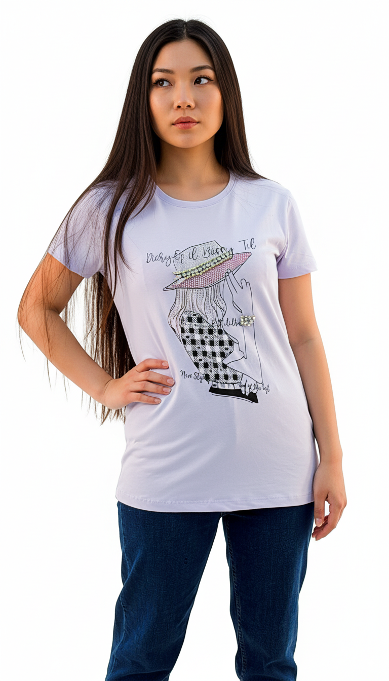 Women's Lady Wearing Hat With Quotes Round Neck Short Sleeve T-Shirt - Violet