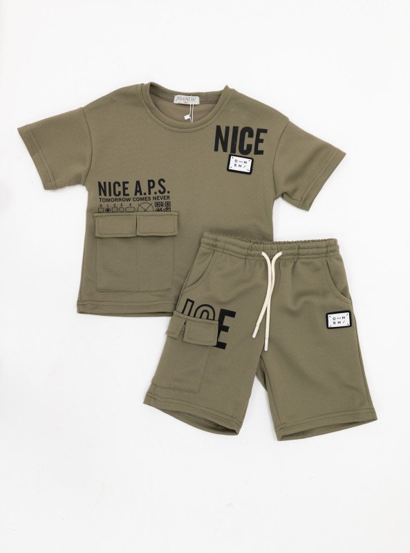 Boys' Urban Graphic Pocket Set (T-Shirt + Shorts) - Brown
