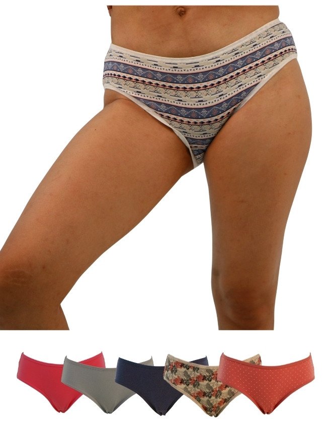 Women's Multiple Design Mid Rise 6-Pack Panties, Multicolor - Beige