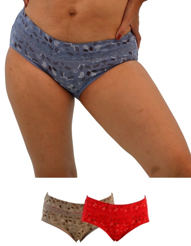 Women's Leaves Design Mid Rise 3-Pack Panties, Multicolor - BlueViolet
