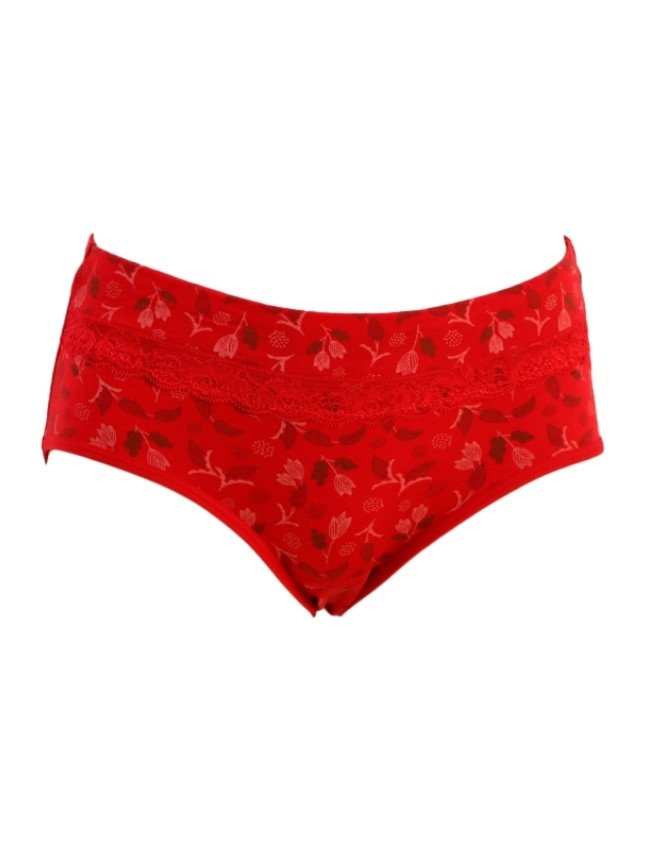 Women's Leaves Design Mid Rise 3-Pack Panties, Multicolor - Red
