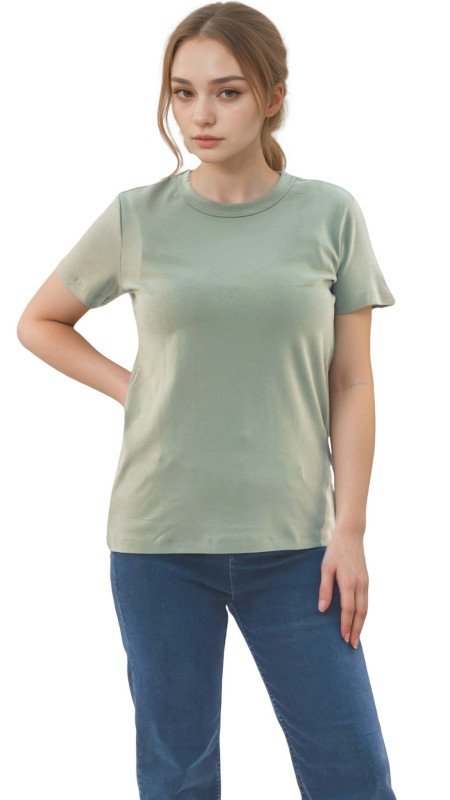 Women's Crew Neck Regular Fit Short Sleeve T-Shirt - Green