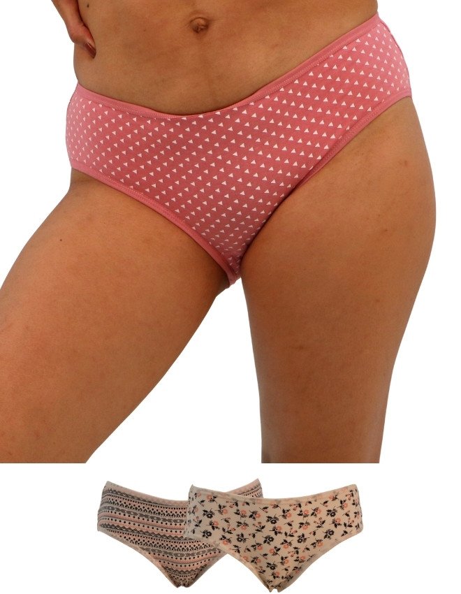 Women's Multiple Design Mid Rise 3-Pack Panties, Multicolor - Pink