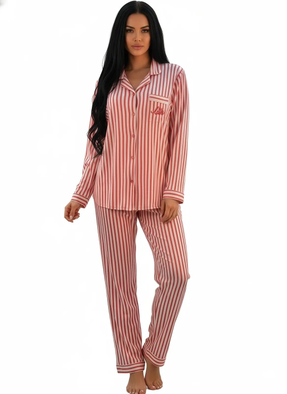 Women Elegant Vertical Stripe Pajamas - Pink