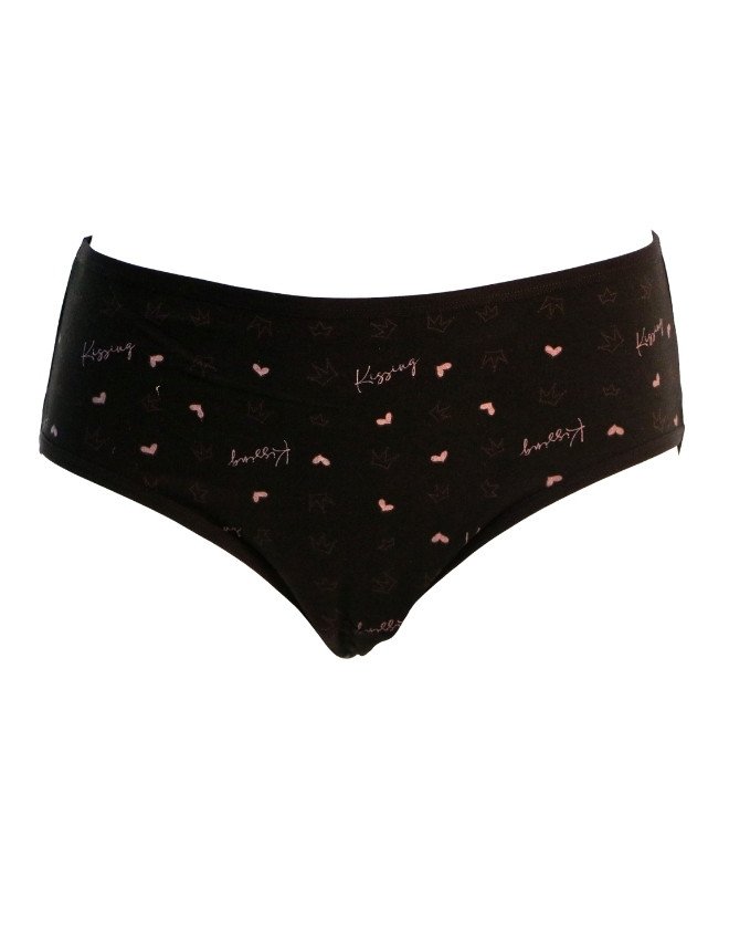 Women's Heart & Crown Design Mid Rise 3-Pack Panties, Multicolor - Black