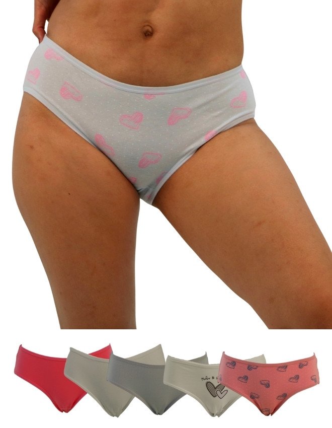 Women's Heart Design Mid Rise 6-Pack Panties, Multicolor - LightBlue