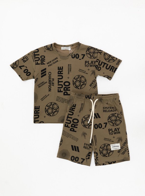 Boys’ “FUTURE PRO” All over Print Sports Set – T-Shirt & Shorts - Brown