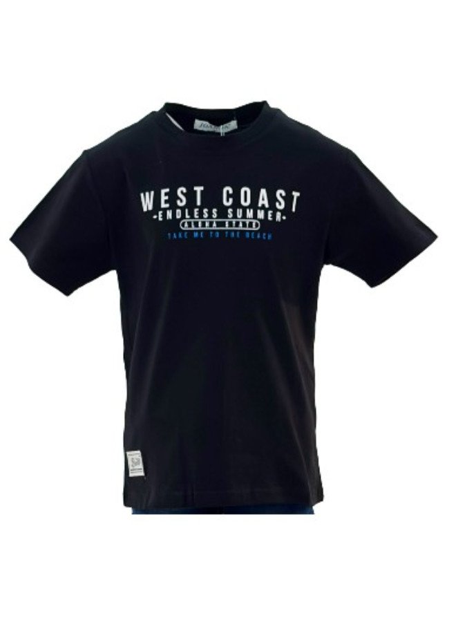 Boy's West Coast Endless Summer Print Round Neck Short Sleeve T-Shirt - Black
