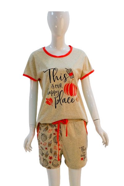 Women's Printed Cotton Lounge Set – "This is Our Happy Place" - LightSlateGray