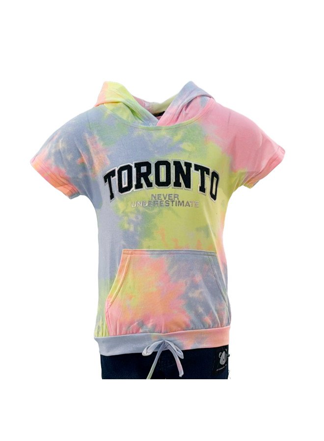 Girl's Toronto Never Underestimate Print Lowered Pocket Hoodie Short Sleeve T-Shirt - Purple