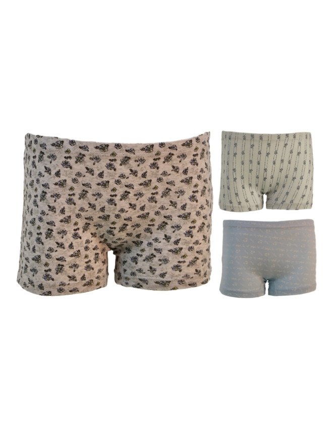 Girl's Geometric Design Boyshort 3-Pack Underwear, Multicolor - Gray