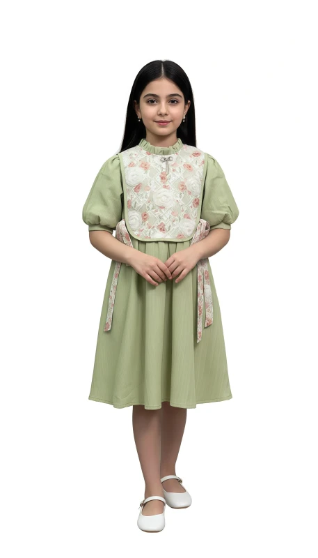 Girl's Graceful Bloom Casual Dress - Green