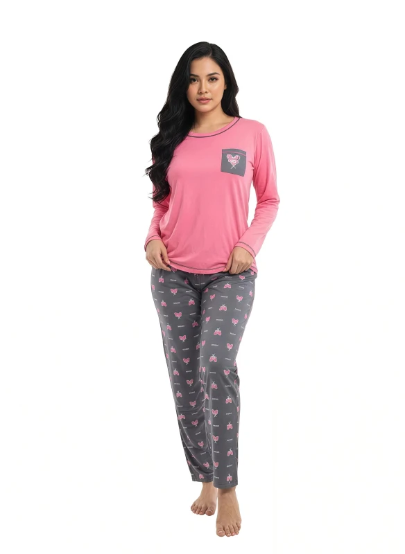 Women's Vibrant Comfort Butterfly Pajama Set - Pink