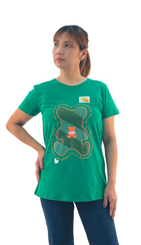 Women's Bear Design With Quotes Round Neck Short Sleeve T-Shirt - Green