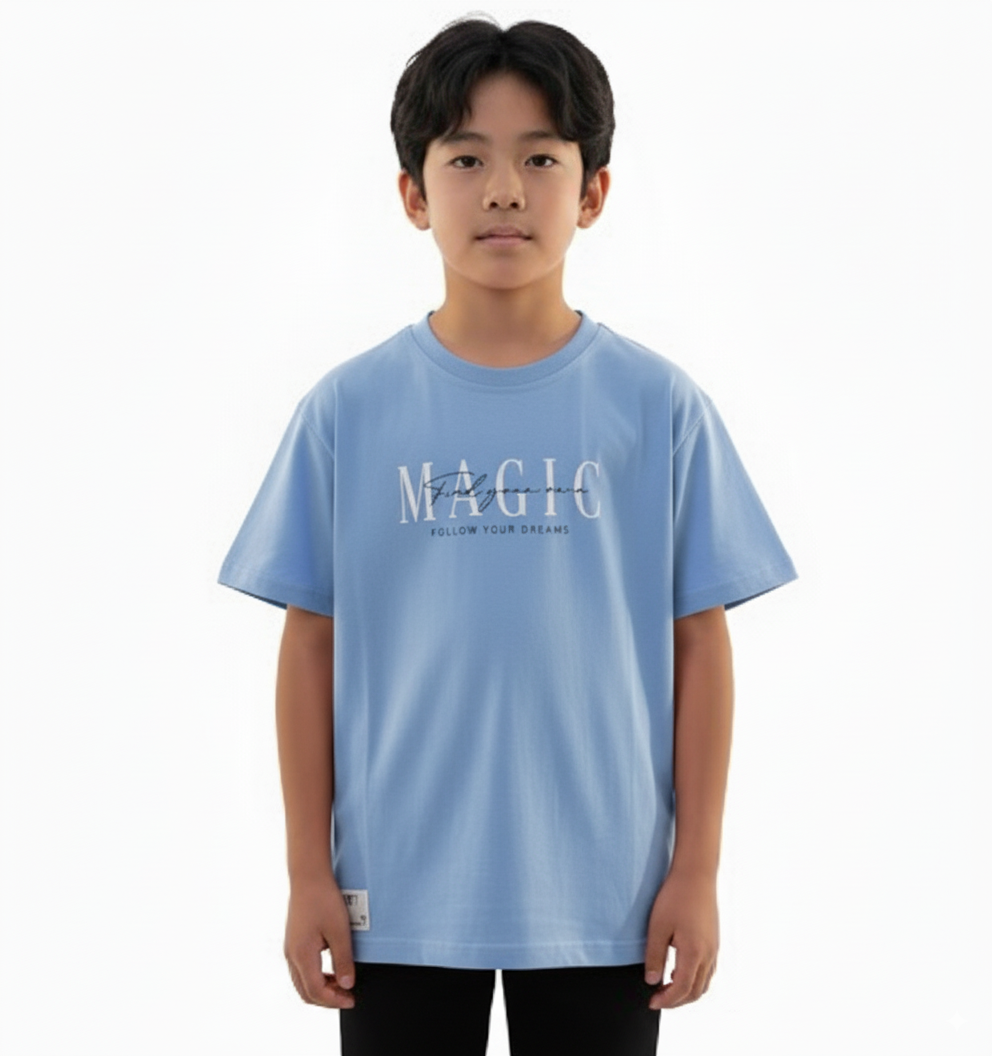 Boy's Find Your Own Magic Follow Your Dreams Quotes Round Neck Short Sleeve T-Shirt - Blue