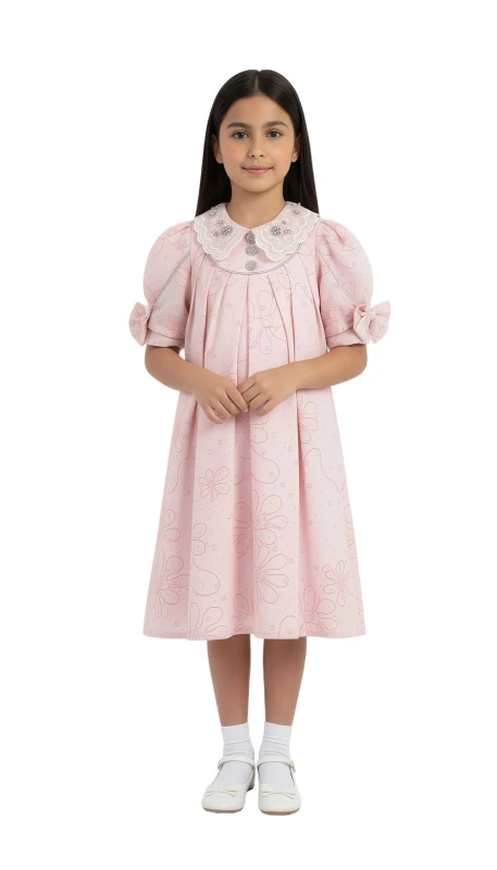 Girl's Elegant Ivory Occasion Dress - Pink