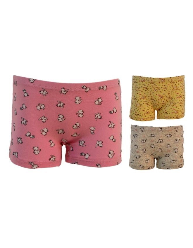Girl's Animal Print Design Boyshort 3-Pack Underwear, Multicolor - Pink