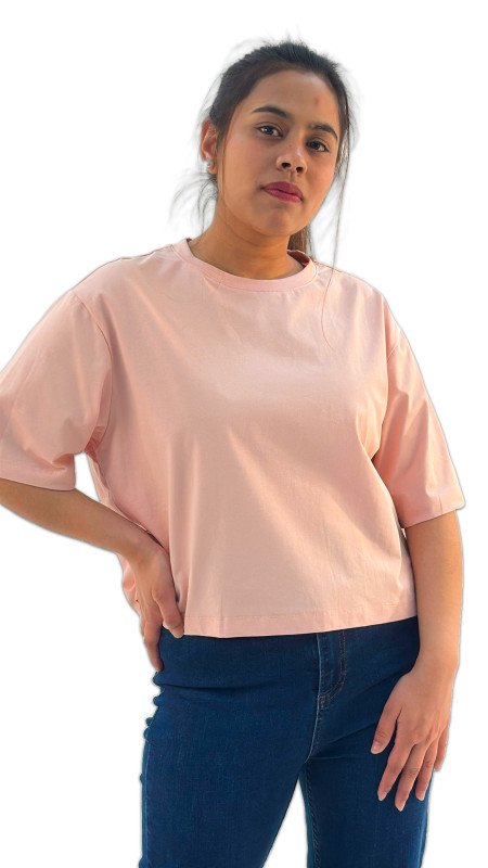 Women's Oversized Crew Neck Short Sleeve T-Shirt - Pink