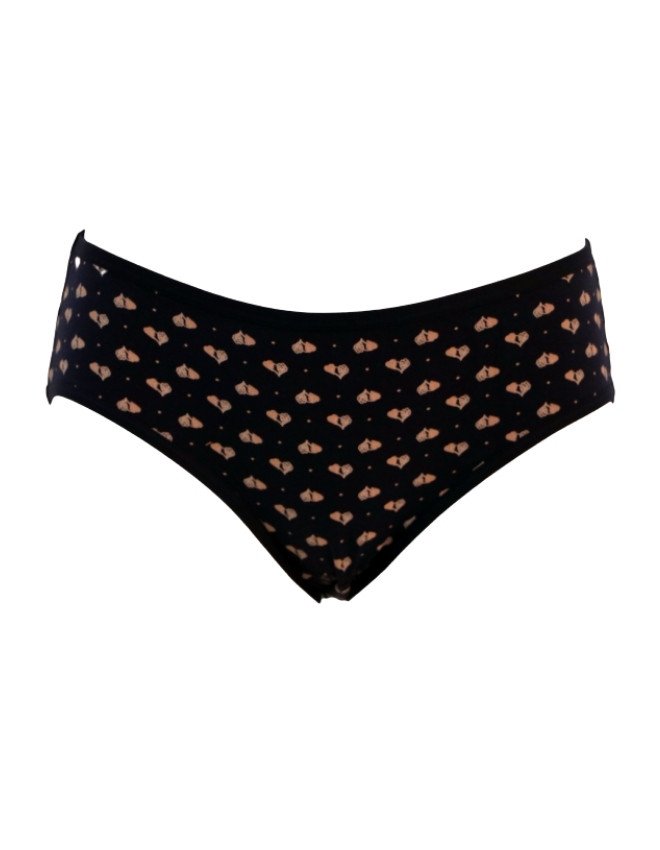 Women's Plain & Heart Design Mid Rise 6-Pack Panties, Multicolor - Black