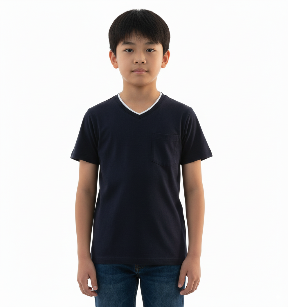 Boy's V-Neck Pocket Short Sleeve T-Shirt - Black