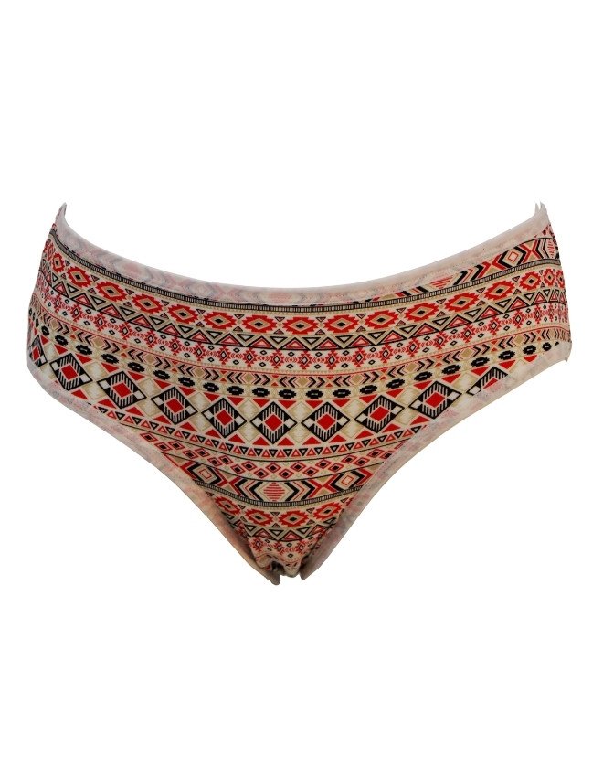 Women's Geometric & Plain Design Mid Rise 6-Pack Panties, Multicolor - Beige