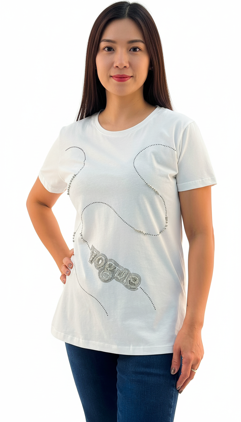 Women's Vogue Print Round Neck Short Sleeve T-Shirt - White