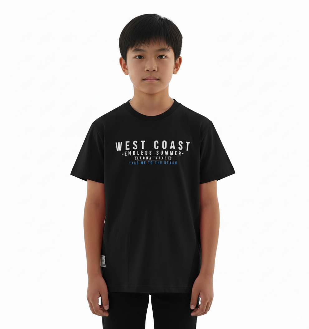 Boy's West Coast Endless Summer Print Round Neck Short Sleeve T-Shirt - Black