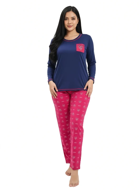 Women's Vibrant Comfort Butterfly Pajama Set - Navy